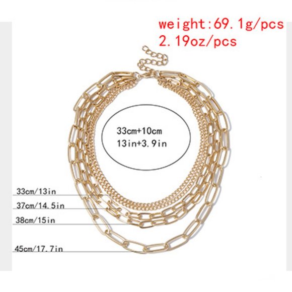 NEW Gold Multi Layer Link Chain Necklace - Picture 2 of 7